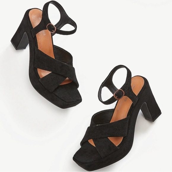 Maurice’s Black Heeled Crisscross Black Platform Heels - Picture 1 of 7